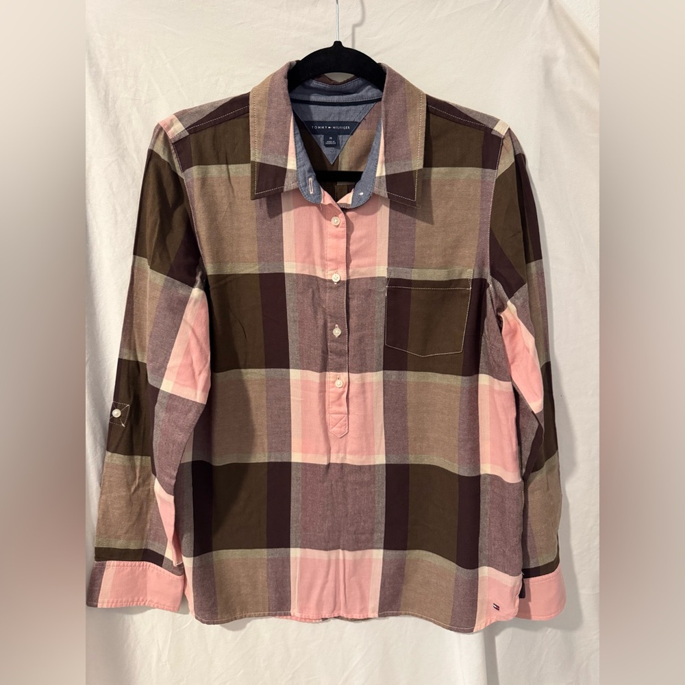 Tommy Hilfiger Pink and Brown Checkered Shirt